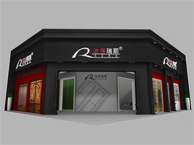 120平米展臺設(shè)計制作：一面開口/現(xiàn)代/木質(zhì)結(jié)構(gòu)/黑色，為建材展展商而作（免費使用）