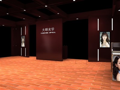 120平米展臺設計制作：二面開口/現(xiàn)代/木質結構/咖啡色，為眼鏡展展商而作（免費使用）