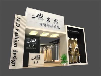 133平米展臺設計制作：一面開口/現代/木質結構/黑色，為服裝展展商而作（免費使用）