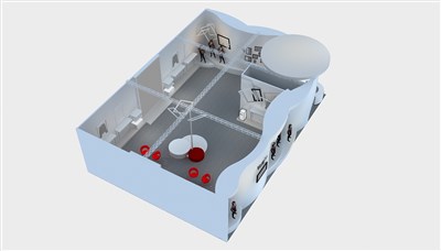 204平米展臺設(shè)計制作：二面開口/現(xiàn)代/木質(zhì)結(jié)構(gòu)/米色，為服裝展展商而作（免費使用）