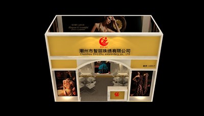 18平米展臺設計制作：一面開口/現(xiàn)代/木質結構/黃色，為服裝展展商而作（免費使用）