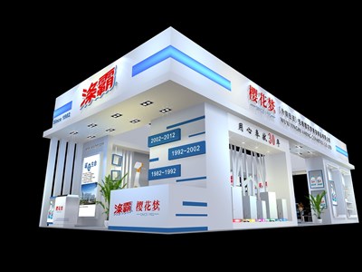 90平米展臺設(shè)計制作：四面開口/現(xiàn)代/木質(zhì)結(jié)構(gòu)/白色，為美博會展商而作（免費使用）