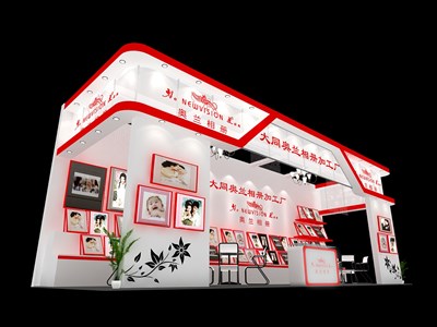 30平米展臺(tái)設(shè)計(jì)制作：三面開口/現(xiàn)代/木質(zhì)結(jié)構(gòu)/白色，為美博會(huì)展商而作（免費(fèi)使用）