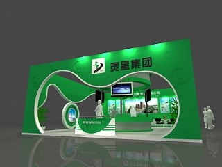 99平米展臺設(shè)計制作：二面開口/現(xiàn)代/木質(zhì)結(jié)構(gòu)/綠色，為食品展展商而作（免費使用）