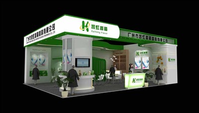 88平米展臺設(shè)計制作：二面開口/現(xiàn)代/木質(zhì)結(jié)構(gòu)/綠色，為食品展展商而作（免費使用）