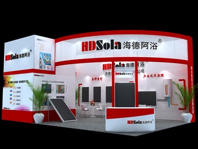 54平米展臺設(shè)計制作：三面開口/現(xiàn)代/木質(zhì)結(jié)構(gòu)/紅色，為安防展展商而作（免費使用）