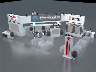216平米展臺設(shè)計制作：四面開口/現(xiàn)代/木質(zhì)結(jié)構(gòu)/白色，為機械展展商而作（免費使用）