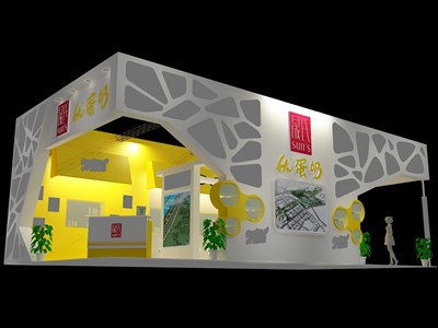 104.4平米展臺設(shè)計制作：三面開口/現(xiàn)代/型材結(jié)構(gòu)/白色，為食品展展商而作（免費(fèi)使用）
