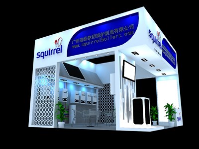 36平米展臺設計制作：三面開口/現(xiàn)代/木質(zhì)結(jié)構(gòu)/藍色，為家電展展商而作（免費使用）