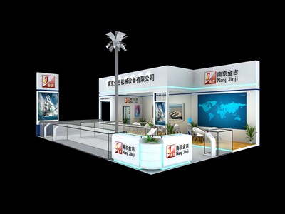 96平米展臺設(shè)計制作：三面開口/現(xiàn)代/木質(zhì)結(jié)構(gòu)/白色，為機械展展商而作（免費使用）