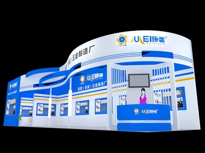 72平米展臺設(shè)計制作：二面開口/現(xiàn)代/木質(zhì)結(jié)構(gòu)/藍(lán)色，為機(jī)械展展商而作（免費使用）