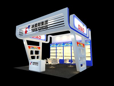 36平米展臺設計制作：三面開口/現(xiàn)代/木質(zhì)結構/彩色，為日用品展展商而作（免費使用）