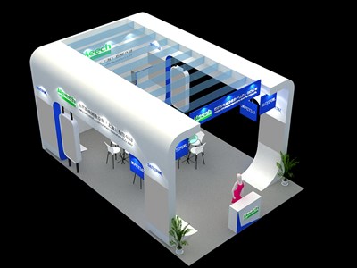 54平米展臺設(shè)計(jì)制作：三面開口/現(xiàn)代/木質(zhì)結(jié)構(gòu)/白色，為汽配展展商而作（免費(fèi)使用）