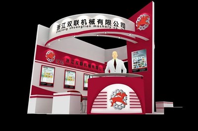 18平米展臺設計制作：二面開口/前衛(wèi)/木質結構/紅色，為機械展展商而作（免費使用）