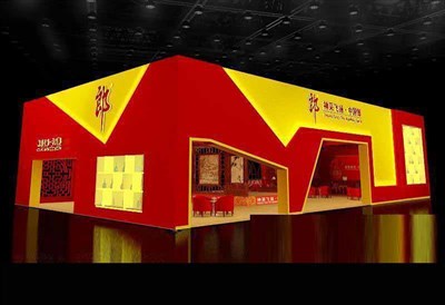 360平米展臺設(shè)計制作：四面開口/中式/木質(zhì)結(jié)構(gòu)/紅色，為糖酒展展商而作（免費使用）