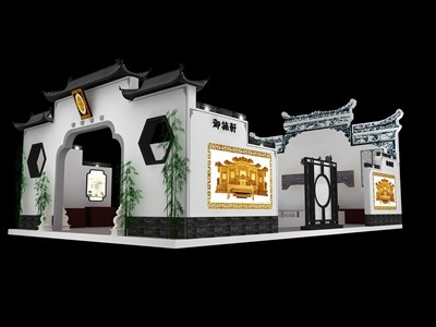 165平米展臺設(shè)計(jì)制作：四面開口/中式/型材結(jié)構(gòu)/灰色，為家具展展商而作（免費(fèi)使用）