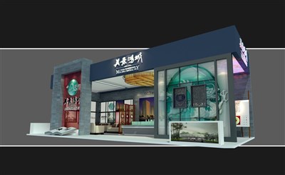 52平米展臺設(shè)計制作：三面開口/前衛(wèi)/木質(zhì)結(jié)構(gòu)/彩色，為房產(chǎn)展展商而作（免費使用）