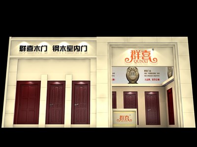 36平米展臺設(shè)計(jì)制作：一面開口/歐式/木質(zhì)結(jié)構(gòu)/米色，為建材展展商而作（免費(fèi)使用）