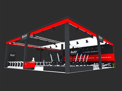 240平米展臺設(shè)計制作：三面開口/現(xiàn)代/桁架結(jié)構(gòu)/紅色，為電子展展商而作（免費使用）